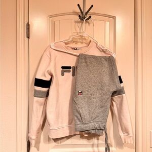 FILA white& Gray Logo Sweatshirt Set pants size S top M